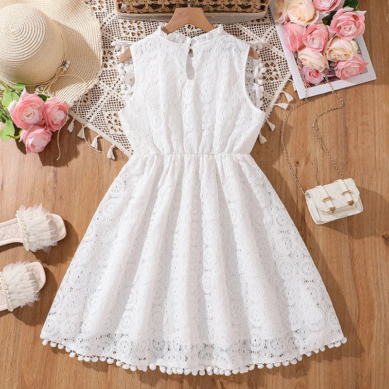 بنات' فستان موضة 2025 صيف جديد ستايل mid-large children's cute lace lace أميرة فستان