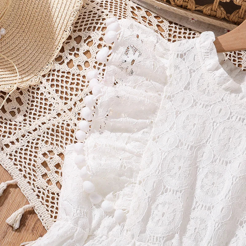 بنات' فستان موضة 2025 صيف جديد ستايل mid-large children's cute lace lace أميرة فستان