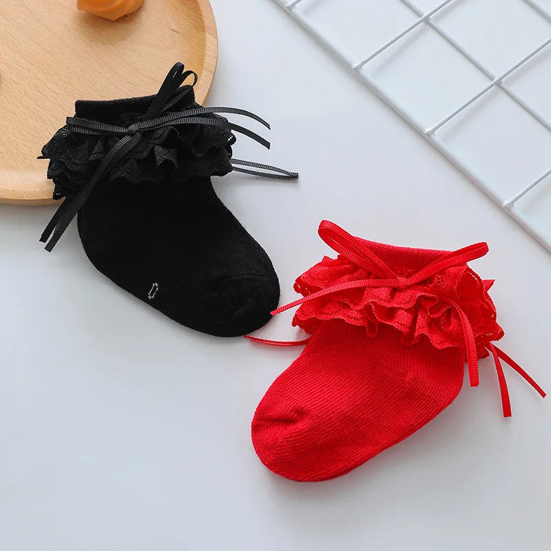بنات' red bow-knit كاجوال socks full moon أميرة crew socks for ربيع وخريف baby knitted technique at high quality