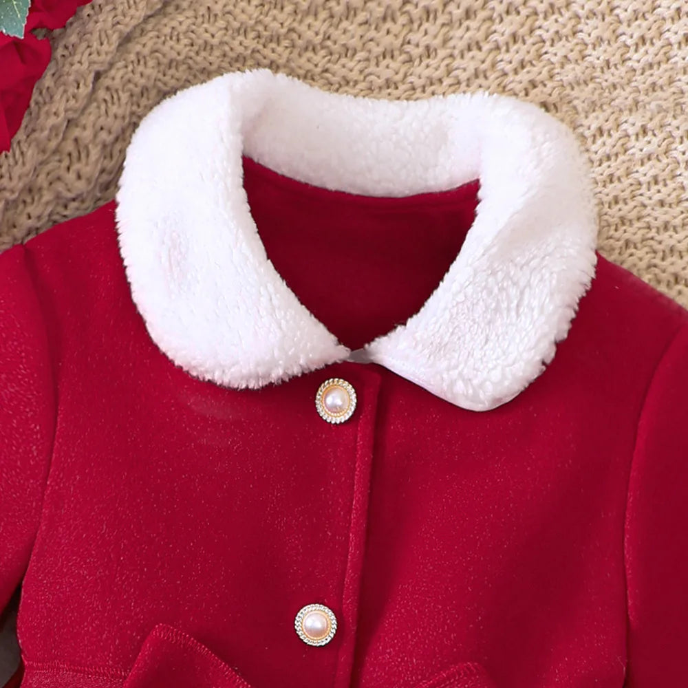 بنات' reversible plush collar tweed bow belt coat outerwear parka for toddlers and teenagers fall/شتاء جديد collection