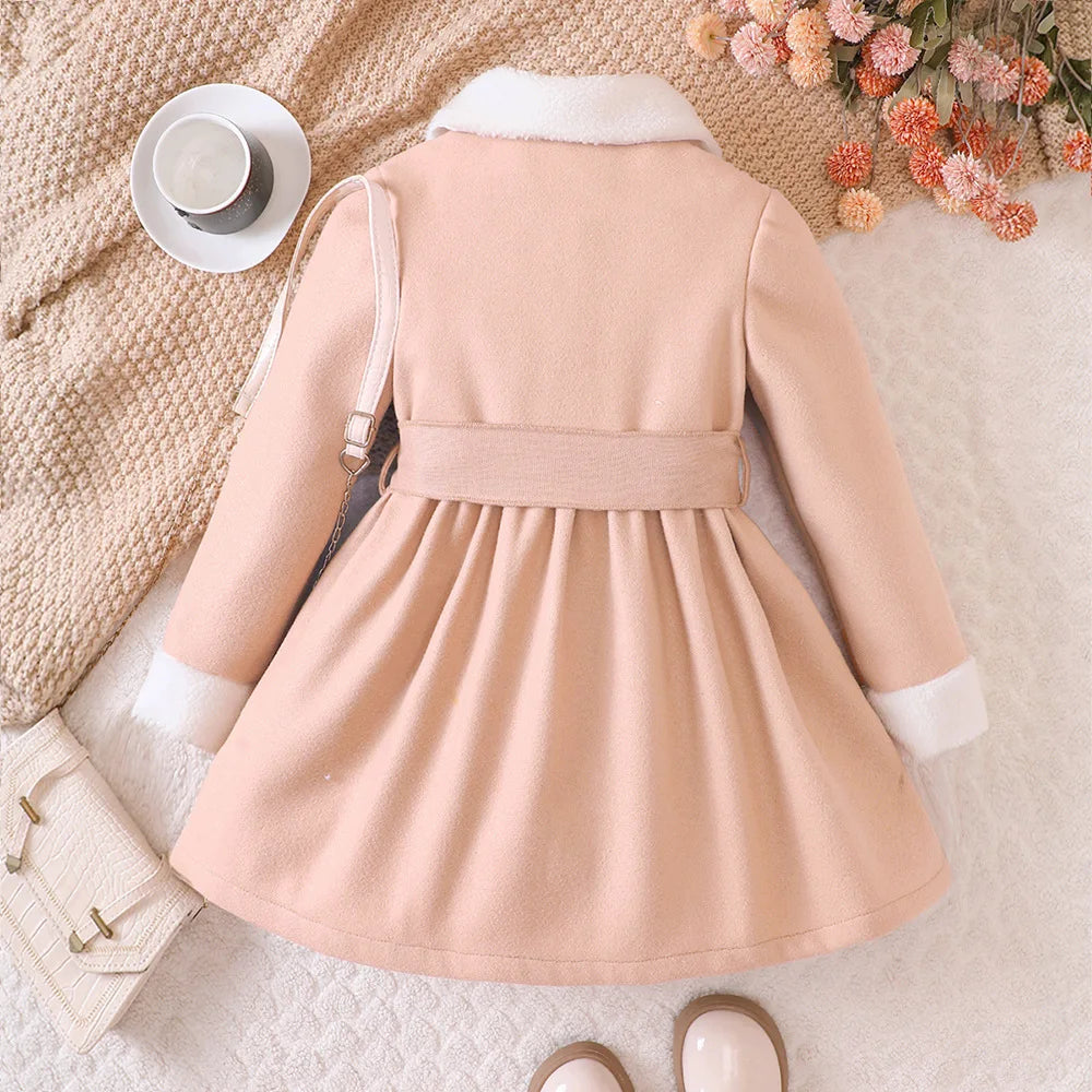 بنات' reversible plush collar tweed bow belt coat outerwear parka for toddlers and teenagers fall/شتاء جديد collection