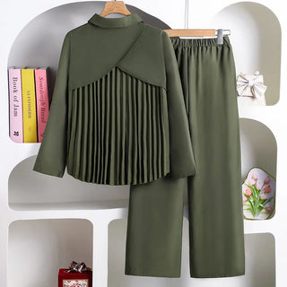 بنات' طقم موضة 2025 ربيع/خريف جديد fashionable back folded أكمام طويلة shirt كاجوال pants طقم