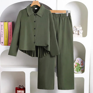بنات' طقم موضة 2025 ربيع/خريف جديد fashionable back folded أكمام طويلة shirt كاجوال pants طقم