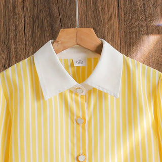 بنات' طقم موضة 2025 ربيع وخريف european and american جديد fashionable كاجوال striped أكمام طويلةd shirt half جيب two pieces