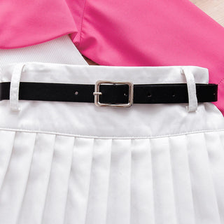 بنات suits for صيف hot-selling off-shoulder طويل-sleeved tops waist-hugging بليسيه جيب belt three-piece طقم
