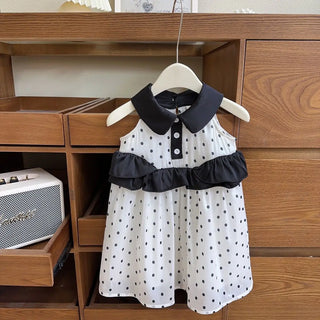 بنات' صيف موضة 2025 جديد ستايل doll collar polka dot بدون أكمام أميرة فستان، sweet فيست فستان for baby بنات