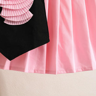 بنات' صيف كاجوال academic ستايل توب بليسيه جيب طقم black بدون أكمام satin floral pink korean ستايل غربي inspired cotton