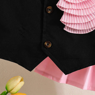بنات' صيف كاجوال academic ستايل توب بليسيه جيب طقم black بدون أكمام satin floral pink korean ستايل غربي inspired cotton