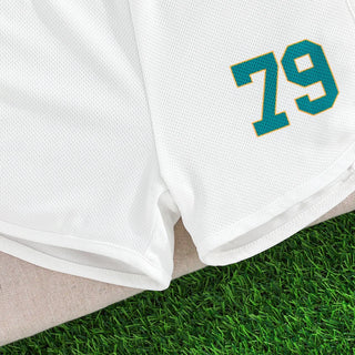 بنات' صيف sports ستايل طقم with blue and green stripes 79 أكمام قصيرة توب and sports shorts طقم