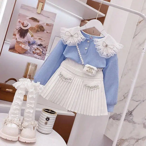 بنات sweatshirt بليسيه جيب بدلة ربيع جديد ستايل medium and large children korean version two-piece بدلة bow college ستايل