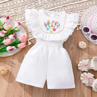 بنات' (small) جمبسوت، صيف round neck embroidered and wrapped جمبسوت