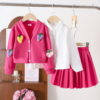 جديد بنات' شتاء بدلة solid color inner shirt knitted jacket بليسيه قصير جيب three piece طقم