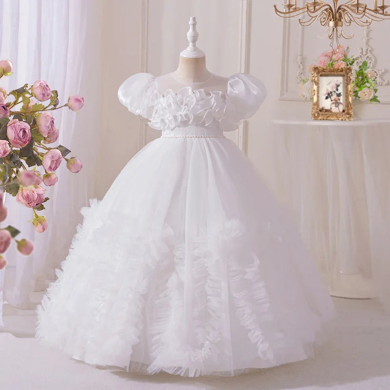 high quality بنات' floral chiffon فستان for wedding prom birthday party-children's بنت فستان أميرة أكمام قصيرة cute