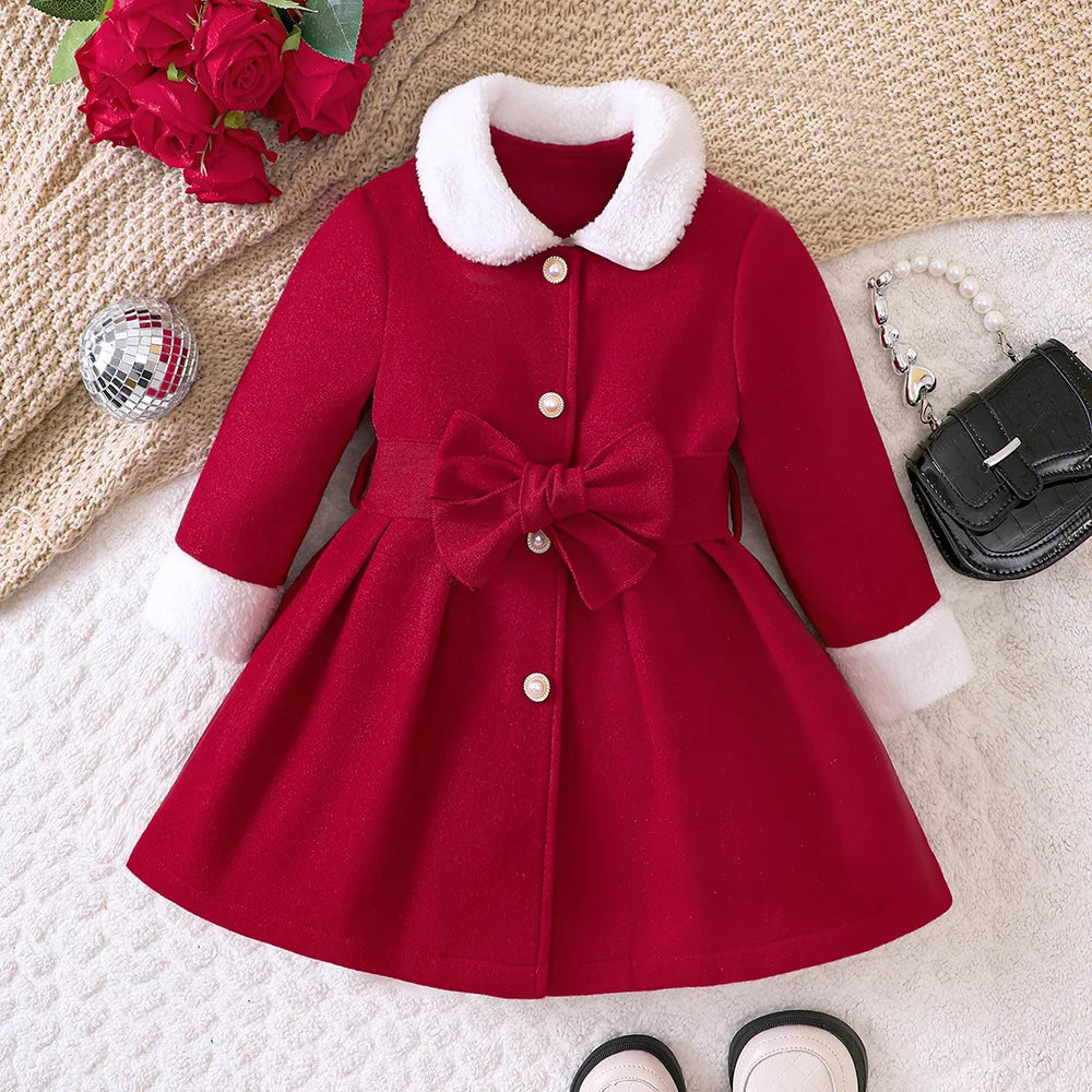 بنات' reversible plush collar tweed bow belt coat outerwear parka for toddlers and teenagers fall/شتاء جديد collection