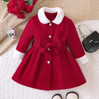 بنات' reversible plush collar tweed bow belt coat outerwear parka for toddlers and teenagers fall/شتاء جديد collection