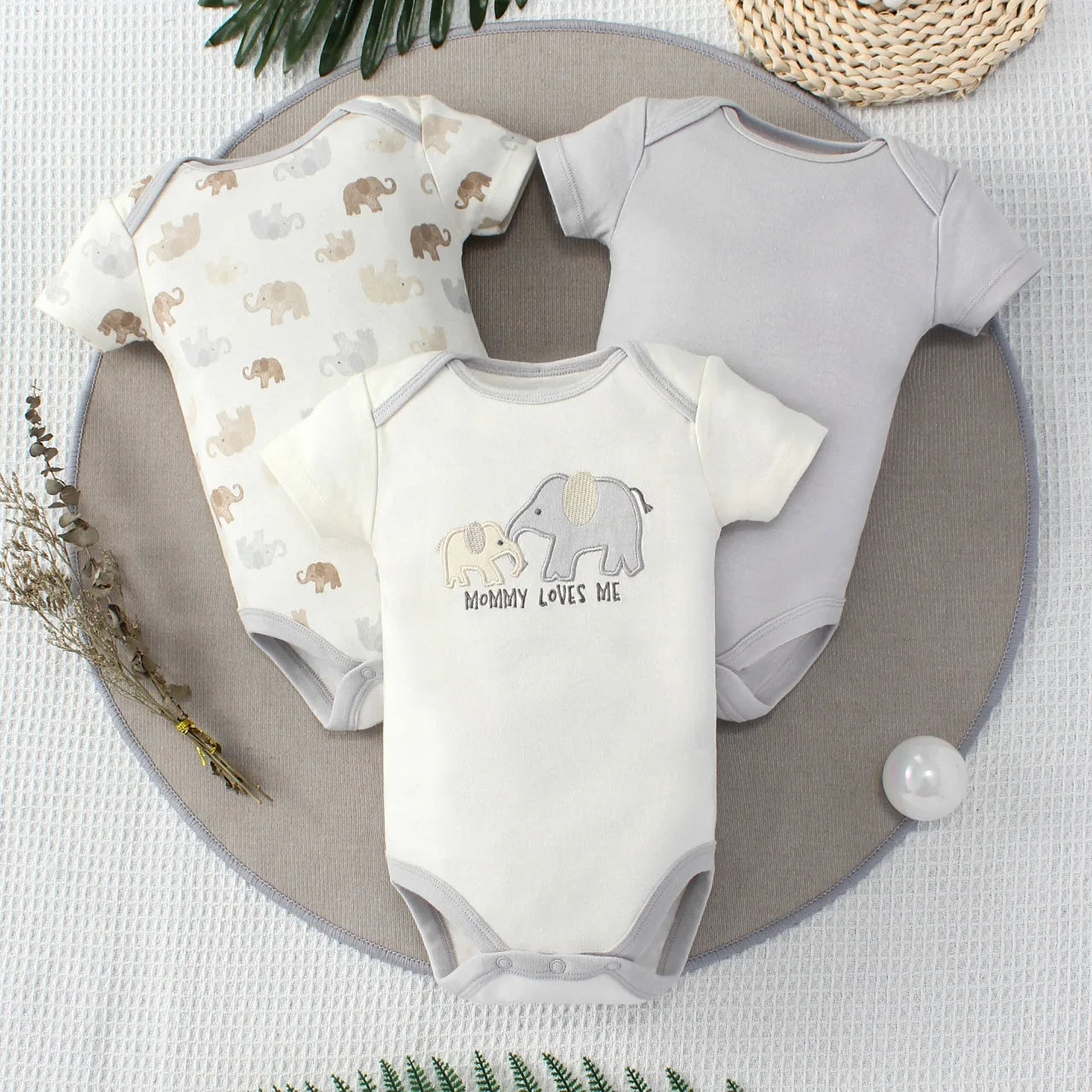0-9 months baby ولد three-piece جمبسوت romper طقم 100% cotton onesie with snap button closure fashionable pajamas