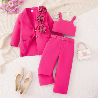 موضة 2025 بنات خريف and شتاء cross-border three-dimensional flower بدلة jacket camisole pants طقم كاجوال ستايل sizes 2t 7t
