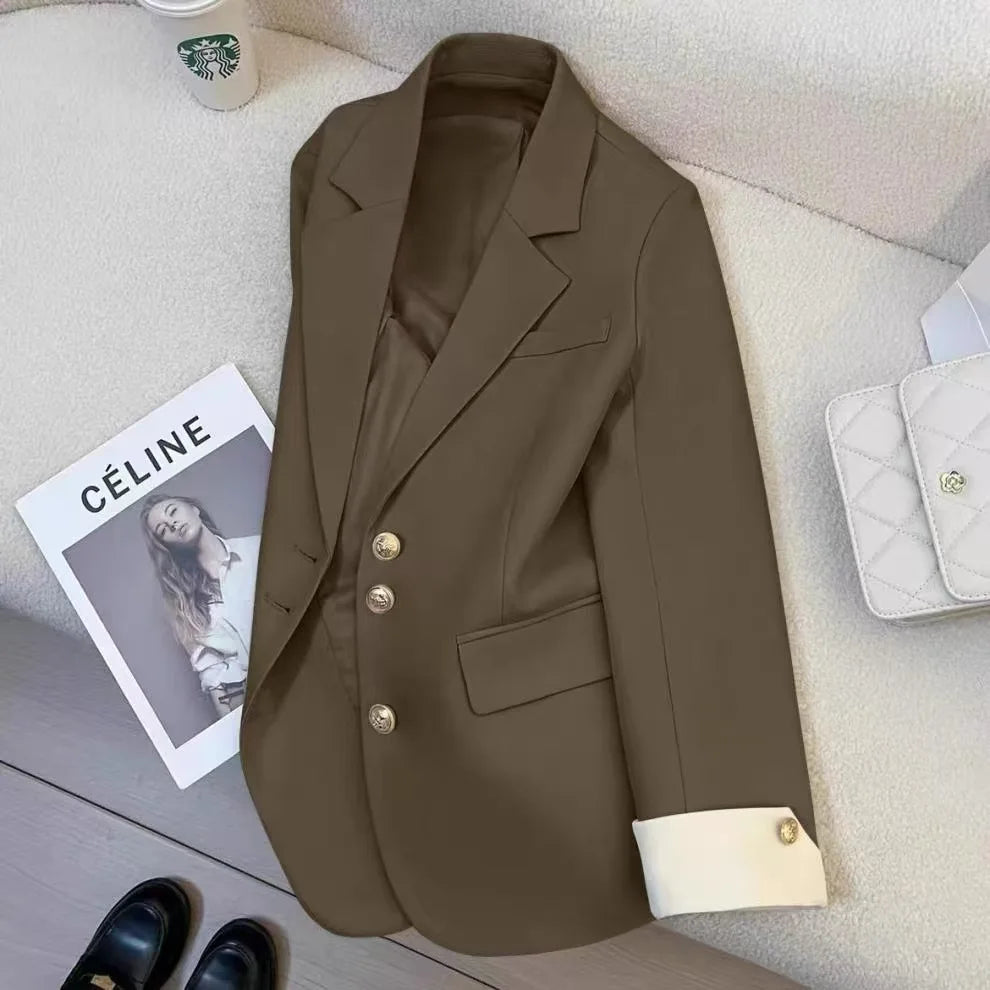 موضة 2025 جديد fashion office lady coat أكمام طويلة buttons pockets plus size توب ربيع خريف women blazer coat