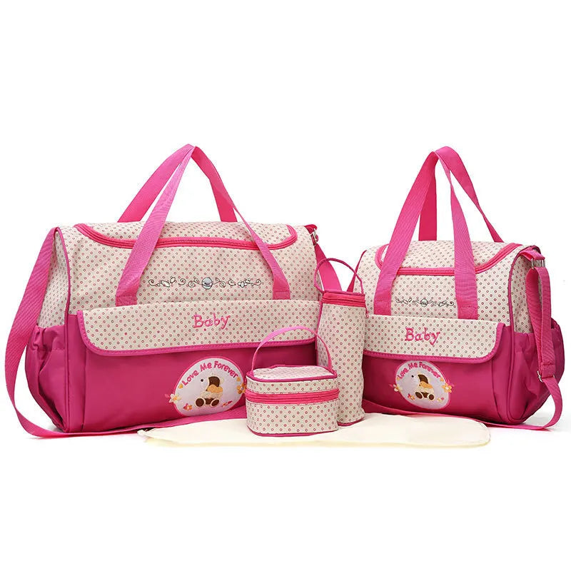 large-capacity cartoon bear mummy bag multi-functional fashionable waterproof diagonal shoulder bag 5-piece طقم