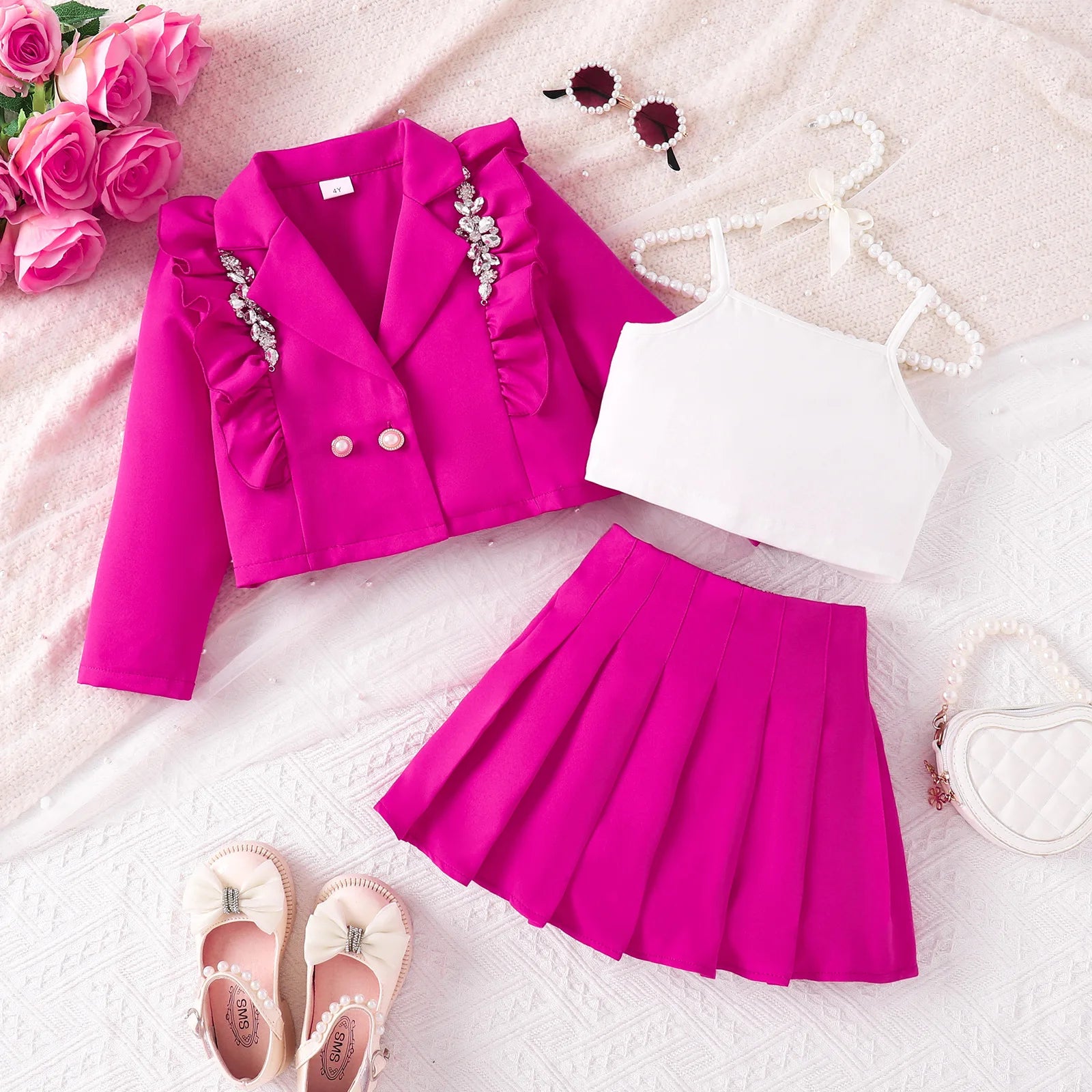 ربيع وخريف جديد ستايل بنت's طقم with strap inner coat and ruffle جيب 3-piece طقم