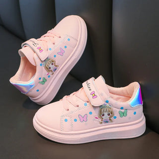 breathable أطفال بنات cartoon print running walking shoes fashion white sneakers for بنات