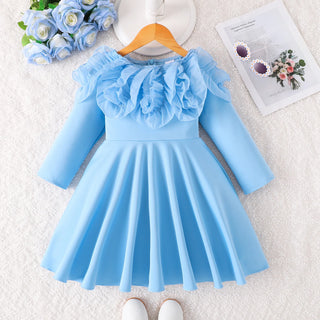 جديد ربيع وخريف small and medium children's clothing solid color أكمام طويلة lace collar أميرة فستان