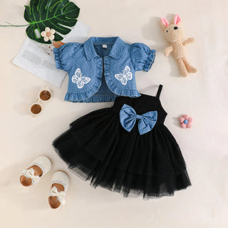 cross-border بنات ربيع and صيف suspender splicing تل جيب بنات توب printed dot shawl جيب طقم قطعتين