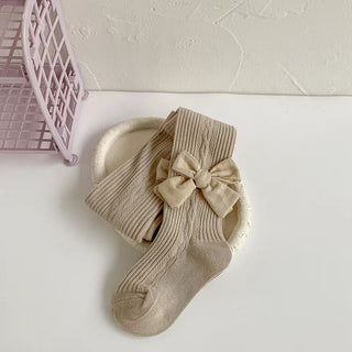 wholesale children's ربيع خريف solid color bow leggings baby bottoms anti-slip knitted technique كاجوال ستايل for بنات