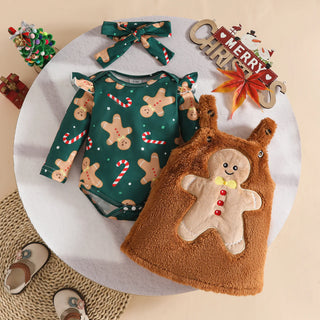 baby بنت christmas gingerbread santa claus جيب بدلة أكمام طويلة ha فستان with strapless جيب 3pcs طقم cotton fabric fleece