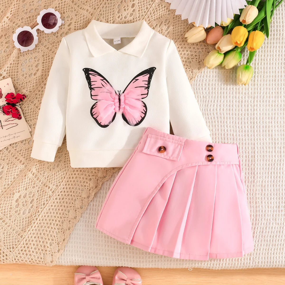 fall/شتاء جديد baby بنت أميرة فستان exquisite butterfly print أكمام طويلة توب with fashion بليسيه جيب كاجوال ستايل