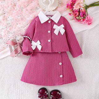 موضة 2025 european & american بنات' كاجوال ربيع وخريف collection small fragrance pink طويل-sleeved tops and جيب