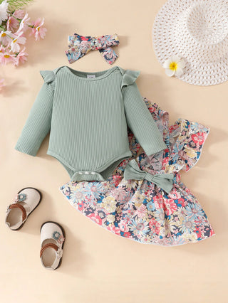 خريف 3 piece بنت rompers floral جيب headband ruffles أكمام طويلةs جديد born baby clothes full طقم