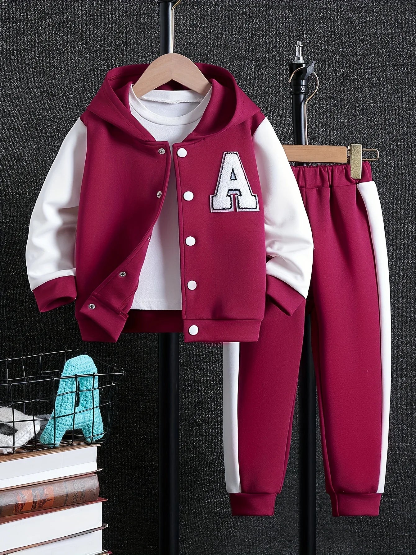 خريف بنات' hooded patchwork jacket+كاجوال pants طقم قطعتين
