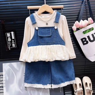 بنات كاجوال cowboy بدلة ربيع خريف korean version جديد children's fashionable three-piece طقم solid foreign trade for baby
