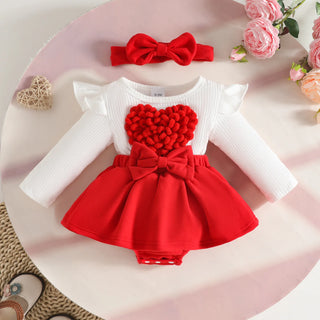 baby بنات' three-dimensional floral climbing أكمام طويلة outfit cute cotton clothing snap button hair band for infants
