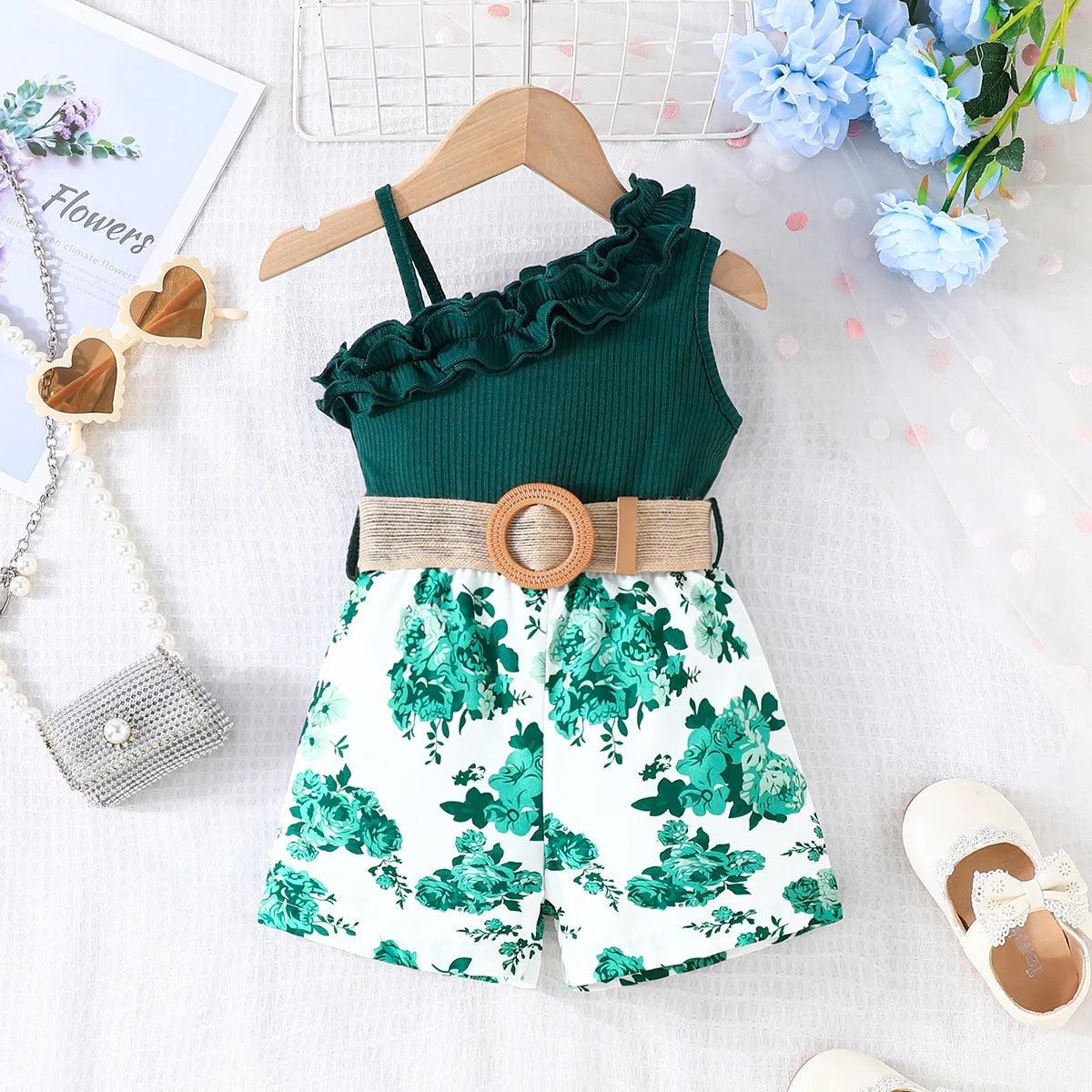 2024 كاجوال print بدون أكمام suspender lace conjoined بدلة for بنات breathable جديد ربيع and صيف clothes