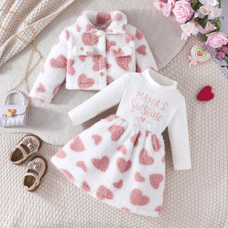 25 خريف/شتاء جديد collar fashion coat letter love printed فستان children's طقم
