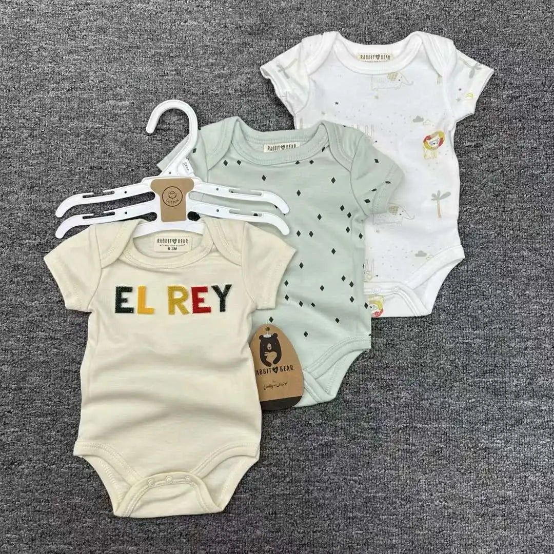 صيف أكمام قصيرة baby جمبسوت for أولاد and بنات three-piece cotton بدلة with printed pattern