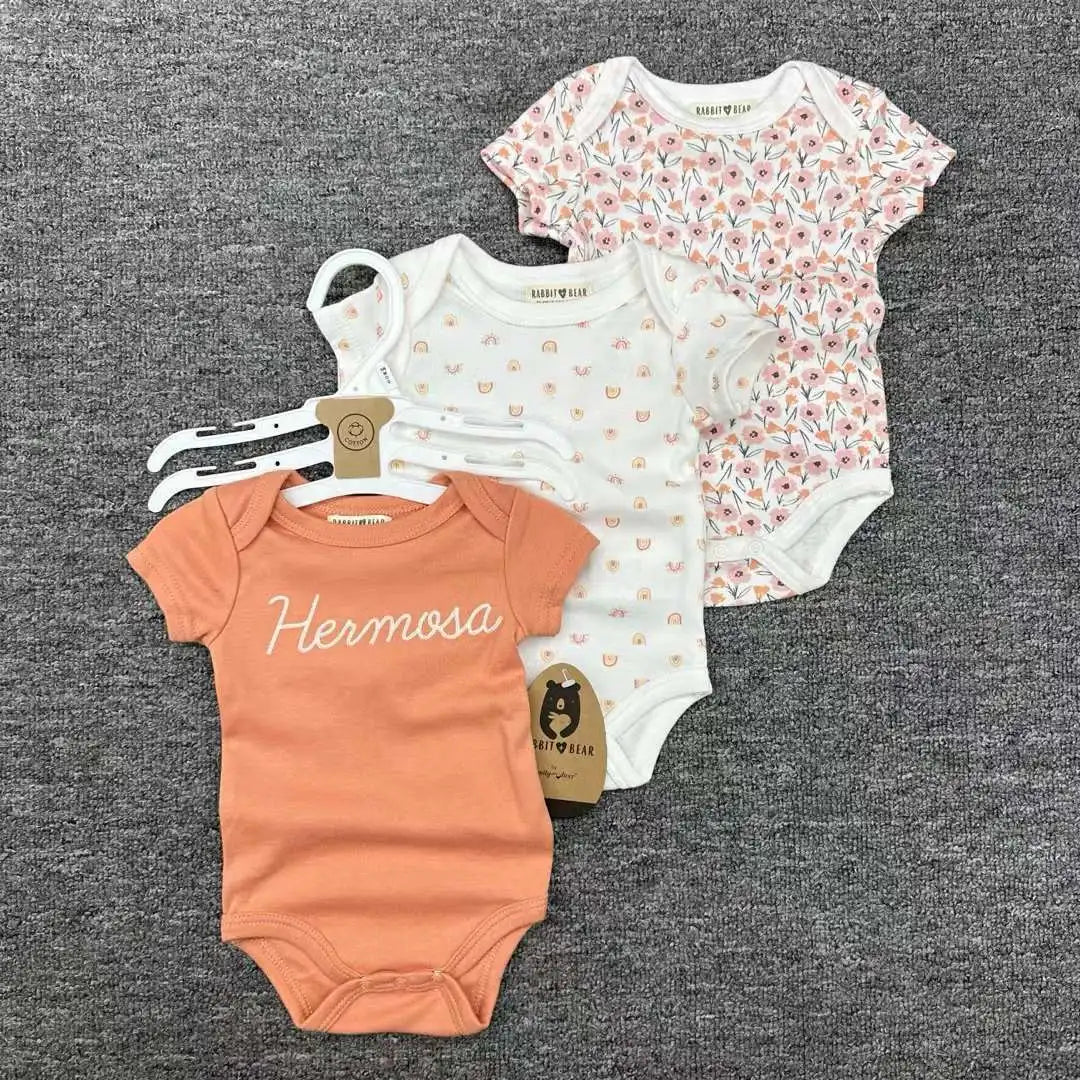 صيف أكمام قصيرة baby جمبسوت for أولاد and بنات three-piece cotton بدلة with printed pattern