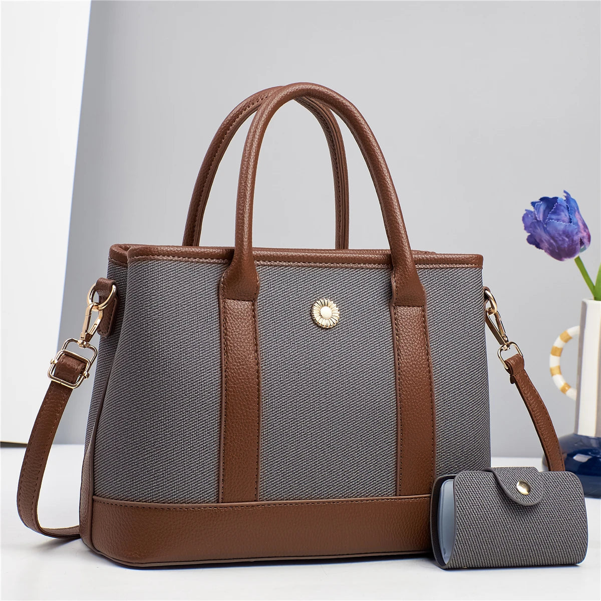 شنطة يد كاجوال للنساء - 2025 New PU Leather Women Bags Set 2 in