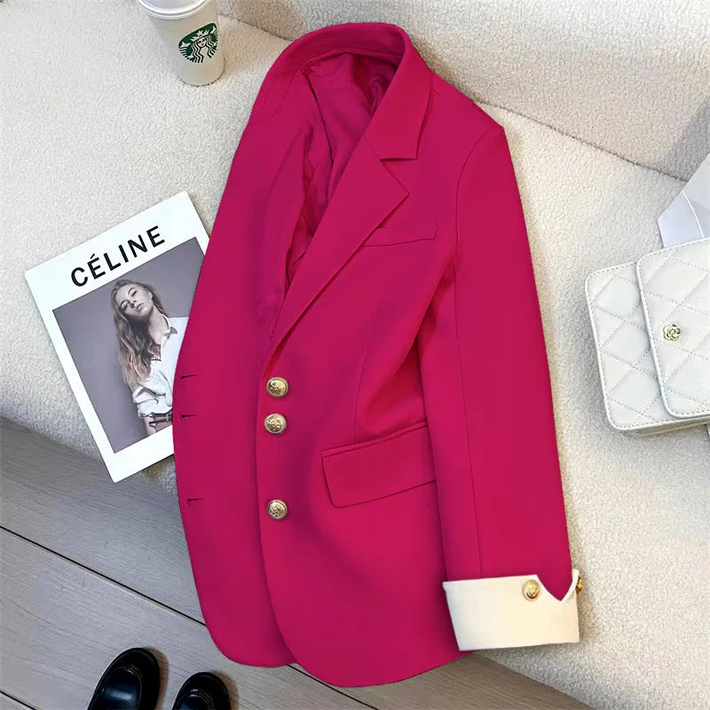 موضة 2025 جديد fashion office lady coat أكمام طويلة buttons pockets plus size توب ربيع خريف women blazer coat