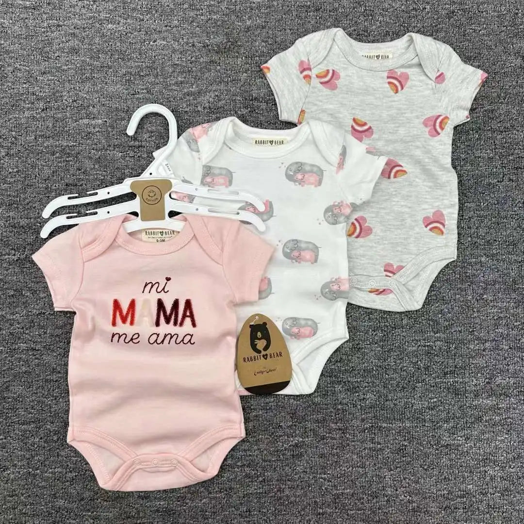 صيف أكمام قصيرة baby جمبسوت for أولاد and بنات three-piece cotton بدلة with printed pattern