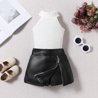 2024 صيف بنات fashion بدلة custom logo infant clothing طقم فيست توب and جيب with solid pattern minimum order 2pcs