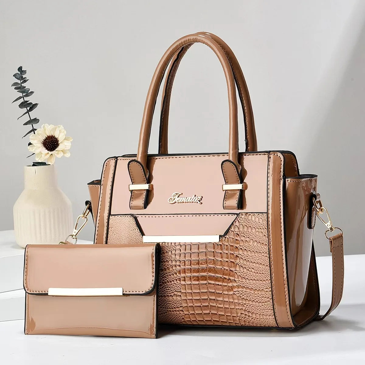شنطة نسائية مميزة للنساء - 2024 Sequin Leather 2 Pieces Set Luxury