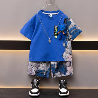 أولاد صيف suits children صيف clothes جديد baby ولد cool handsome clothes قصير-sleeved two-piece بدلة