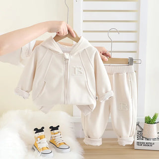 موضة 2025 ربيع جديد أولاد' and بنات' hooded zipper shirt أكمام طويلة طقم baby كاجوال pants طقم قطعتين