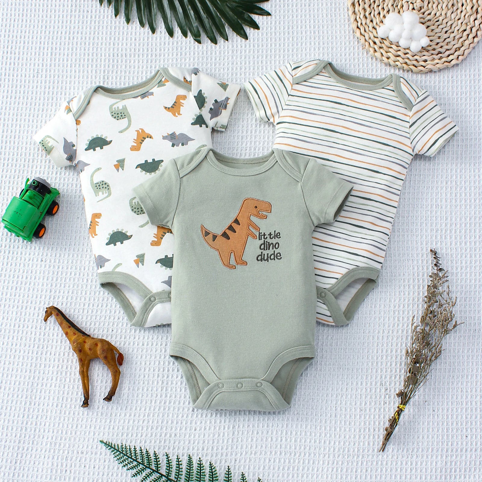 0-9 months baby ولد three-piece جمبسوت romper طقم 100% cotton onesie with snap button closure fashionable pajamas