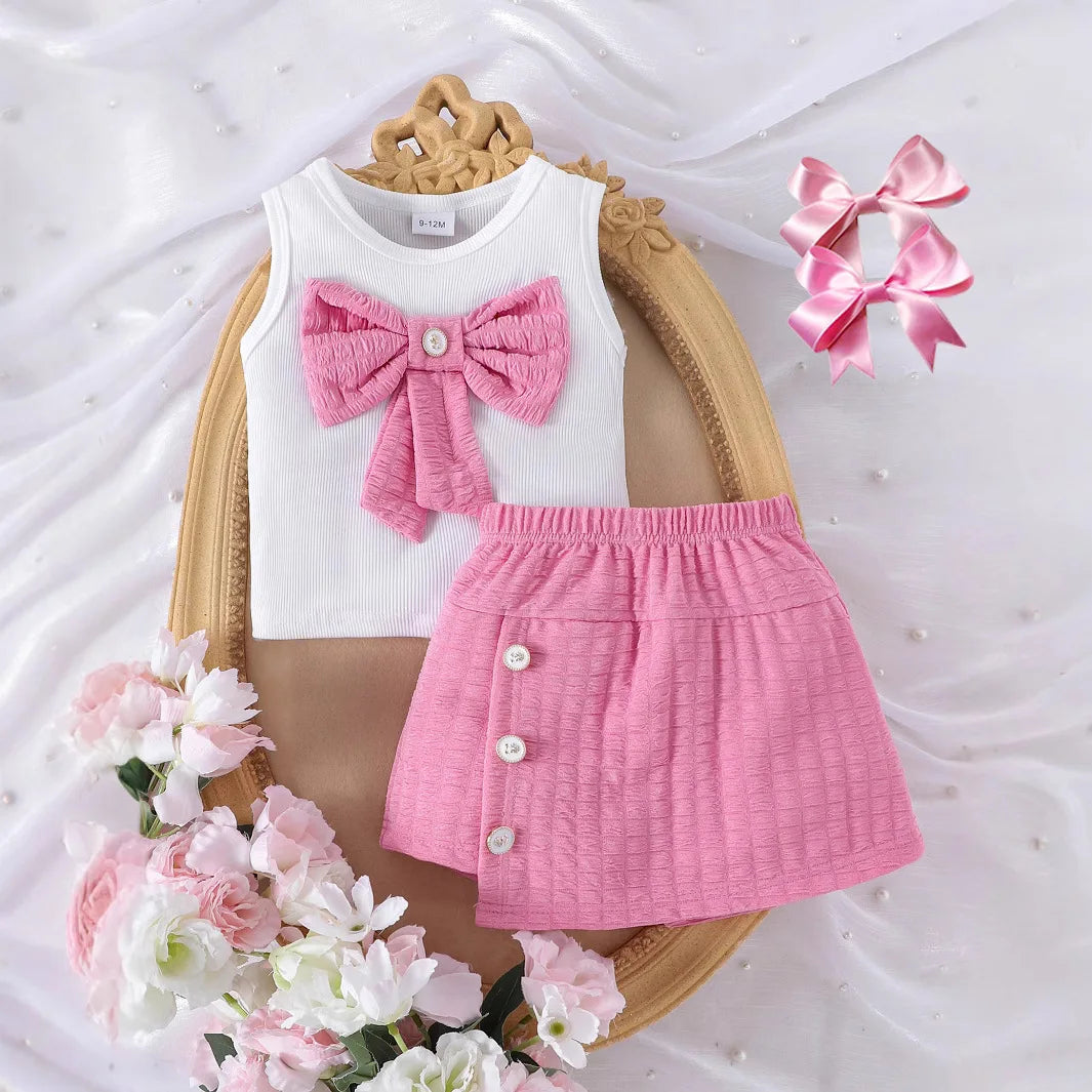 جديد صيف بنات بدلة bow بدون أكمام فيست irregular trousers جيب 2 pieces طقم