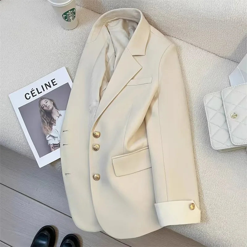 موضة 2025 جديد fashion office lady coat أكمام طويلة buttons pockets plus size توب ربيع خريف women blazer coat