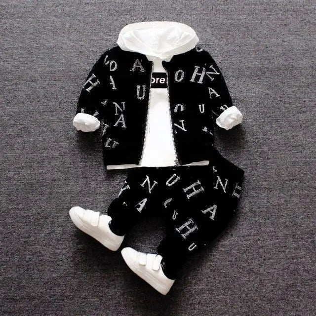 خريف شتاء جديد أولاد zipper shirt three-piece طقم children baby full printed letters hooded أكمام طويلةs بدلة